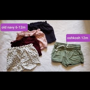 4 pairs of Old Navy Shorts 6-12m, Oshkosh 12m